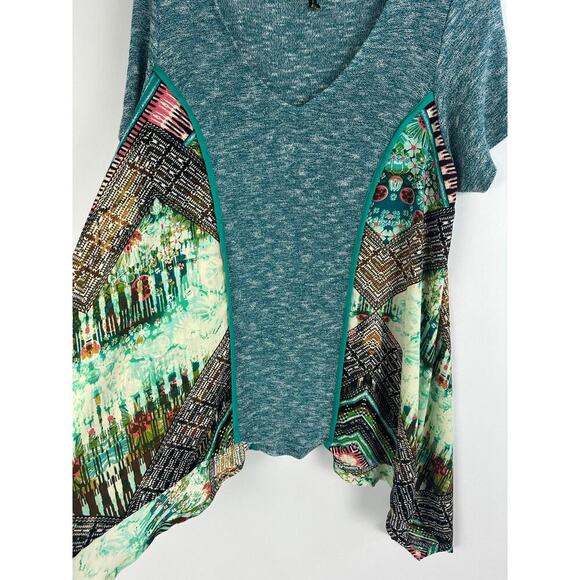 Poeme by Citron Size XL Wearable Art Tunic Top Asymmetrical Hem Blue Colorful - Picture 4 of 11